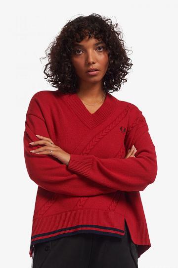 Dámské Knitwear Fred Perry Split Hem Cable Knit Jumper Červené | CZ 1117JPQJ
